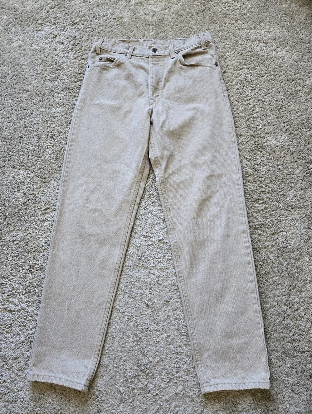 Levis 550 Relaxed Fit Tapered Leg Jeans Mens 33×32 Beige Khaki Made In USA